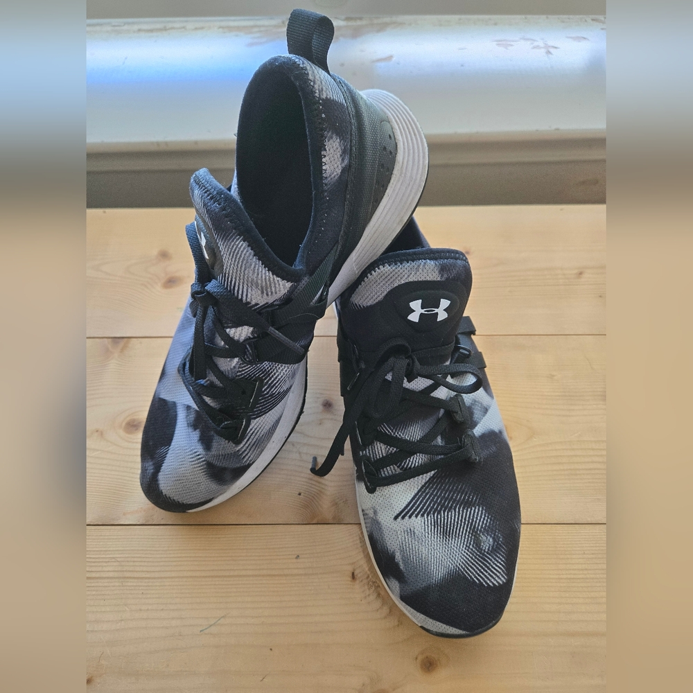 Under Armour Black and Gray Sneakers with Camo Pattern Women's Size 8.5